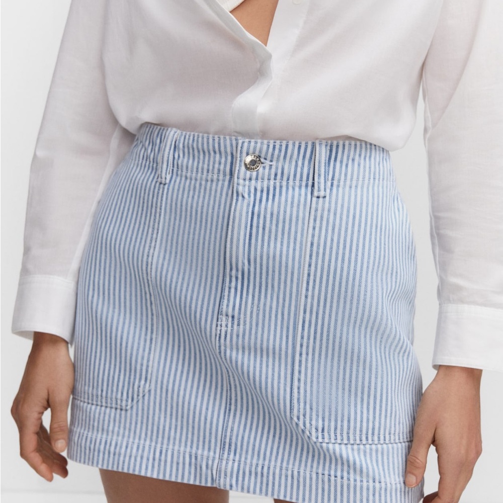 Mango Blue and White Striped Mini Skirt